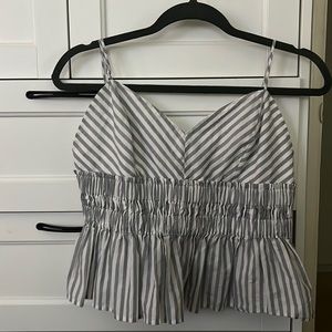 White and grey top from express is fun and cute for the office